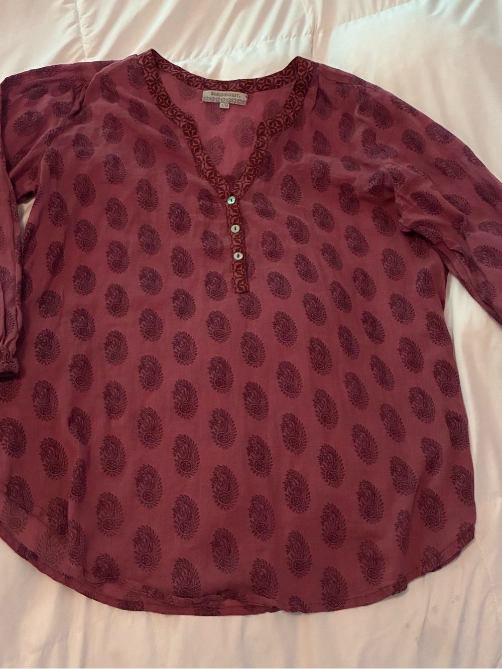 World Market s/m Boho Paisley Henley Tunic Top - Mauve Pink